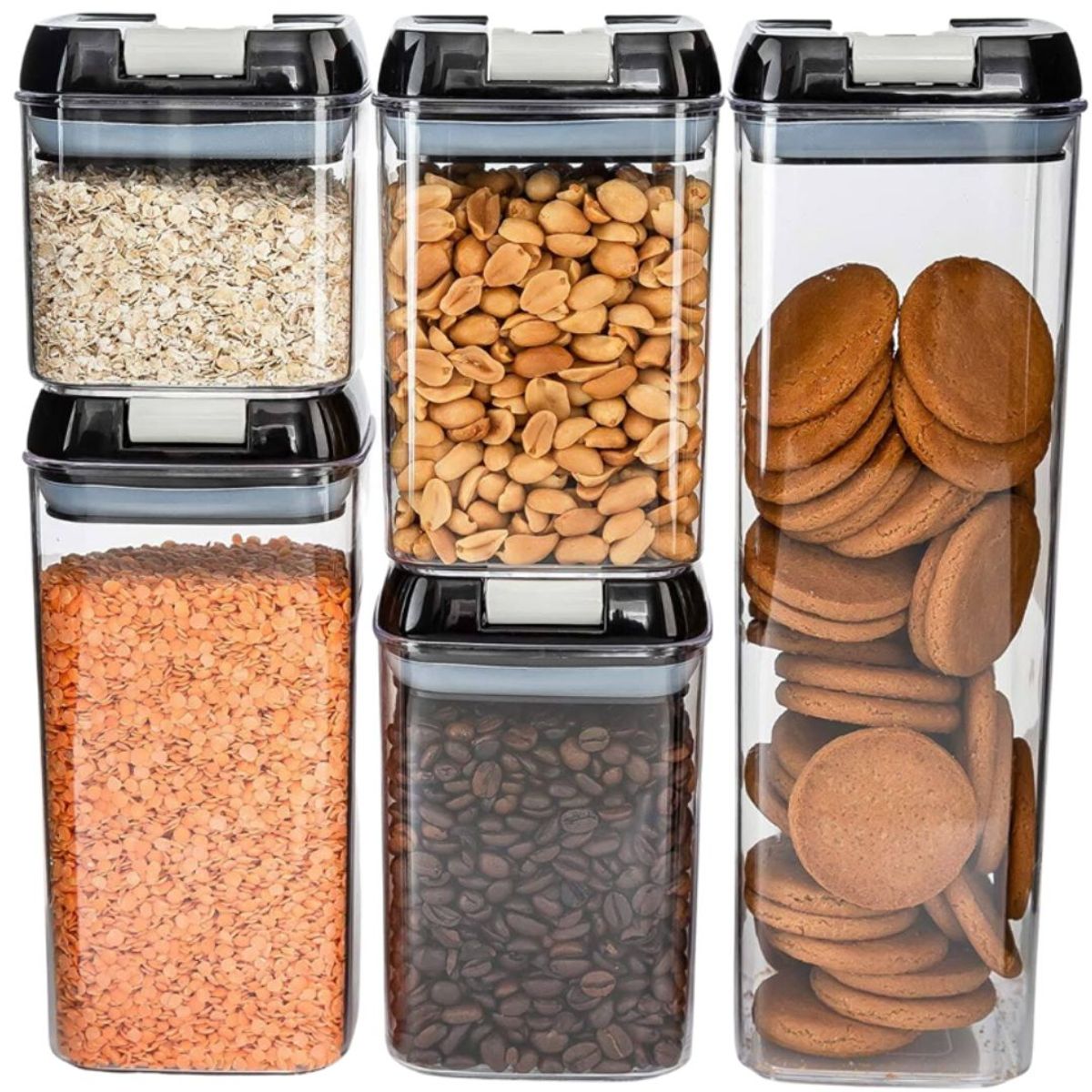 GENERICO - Set de 5 Contenedores Frascos Herméticos y Apilables