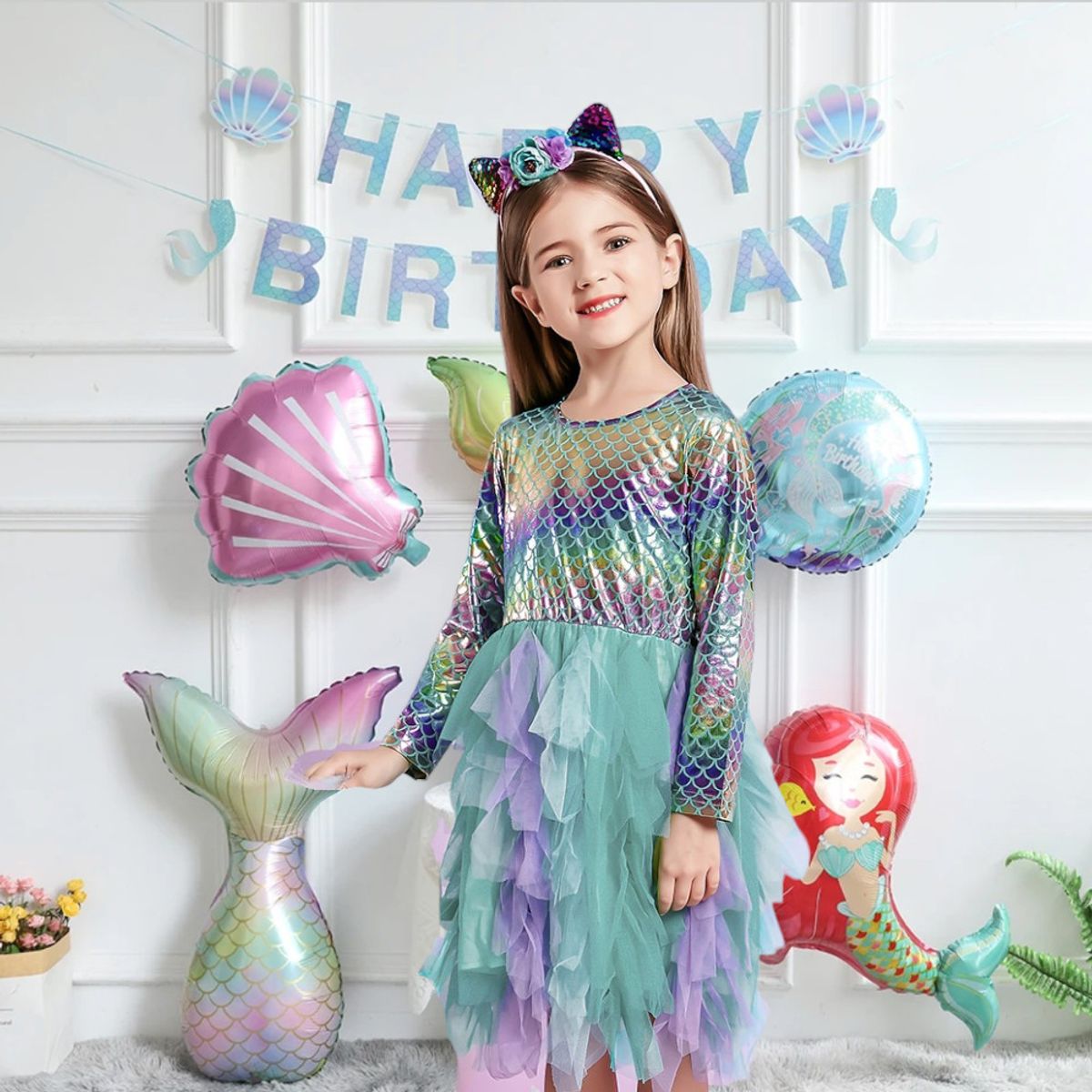 GENERICO - Vestido de Niña Sirena - Ariel Elegante