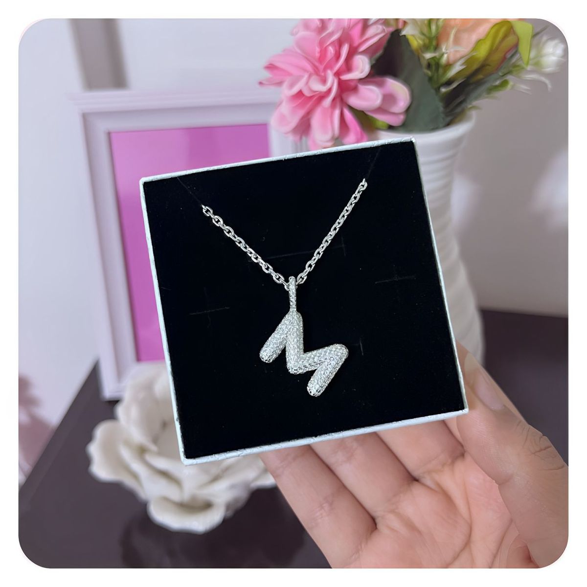 GENERICO - Collar Mujer Inicial Letra M Zircón Blanco Joya Plata 925