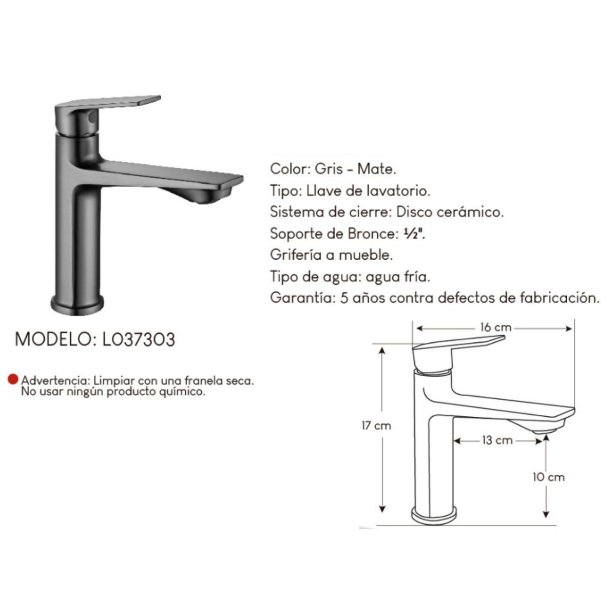 GENERICO - Llave para Baño Gun Gris Bronce
