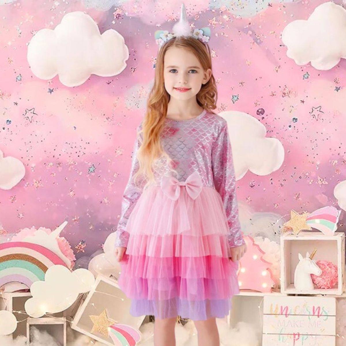 GENERICO - VESTIDO DE NIÑA MODELO UNICORNIO