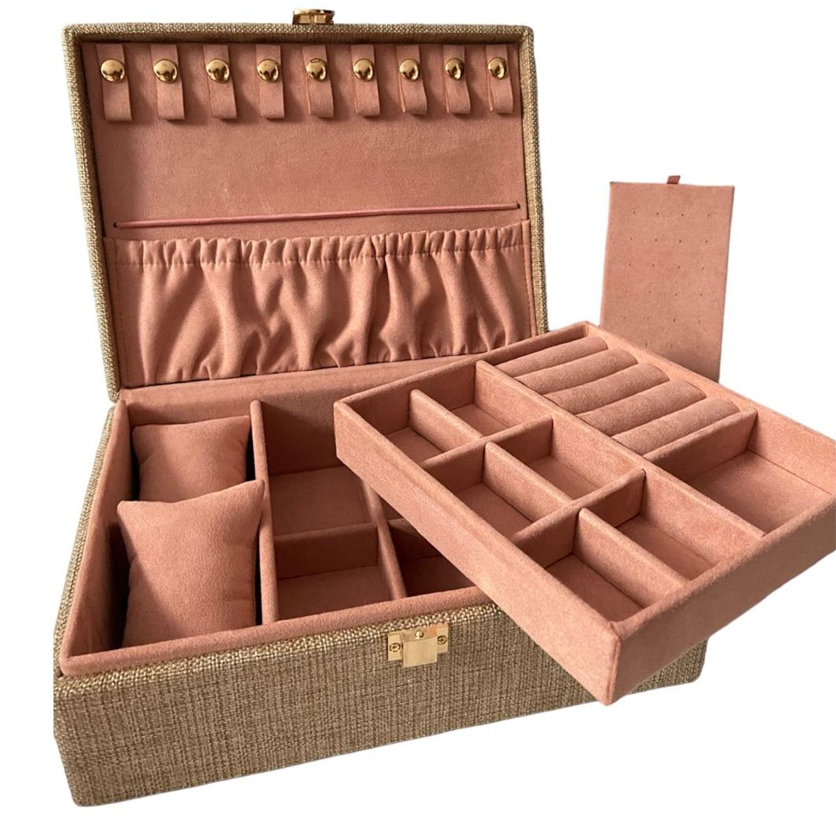 GENERICO - Joyero organizador para joyas dos niveles grande - yute