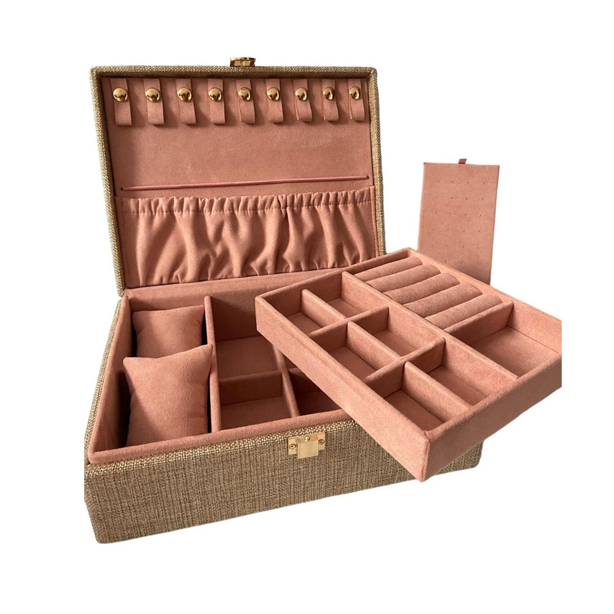 GENERICO - Joyero organizador para joyas dos niveles grande - yute