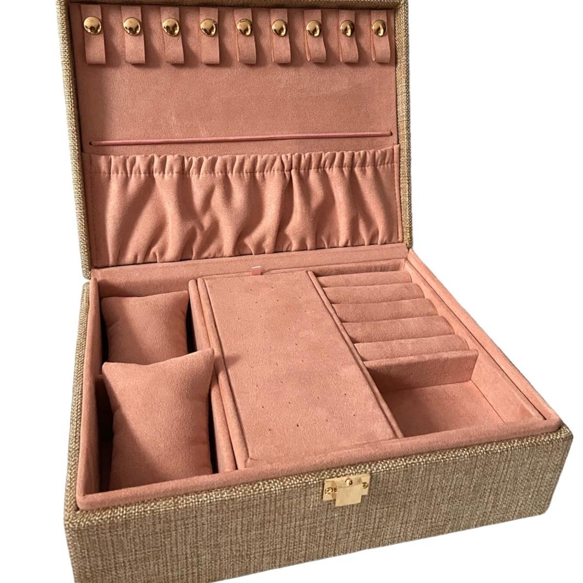 GENERICO - Joyero organizador para joyas dos niveles grande - yute