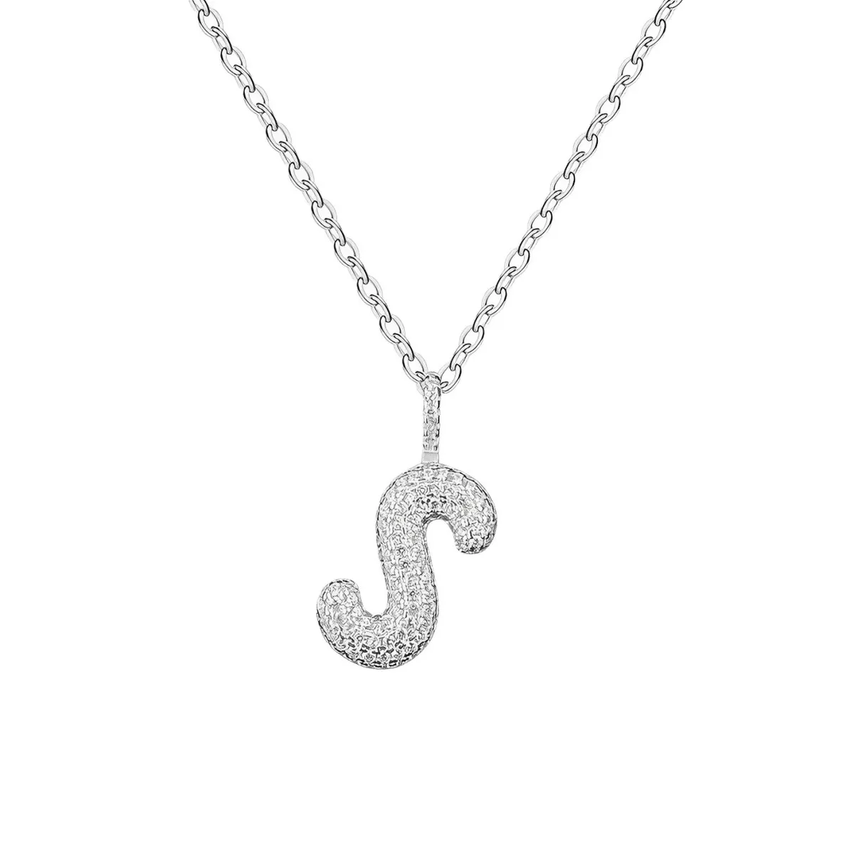 GENERICO - Collar Hombre Inicial Letra S Zircón Blanco Joya Plata 925