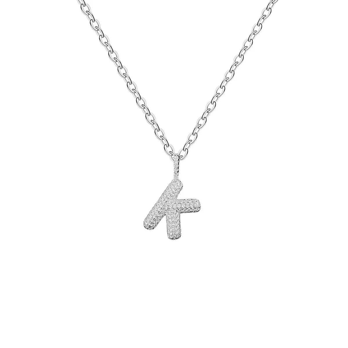 GENERICO - Collar Hombre Inicial Letra K Zircón Blanco Joya Plata 925