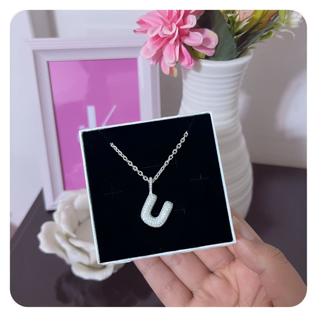 GENERICO - Collar Mujer Inicial Letra U Zircón Blanco Joya Plata 925