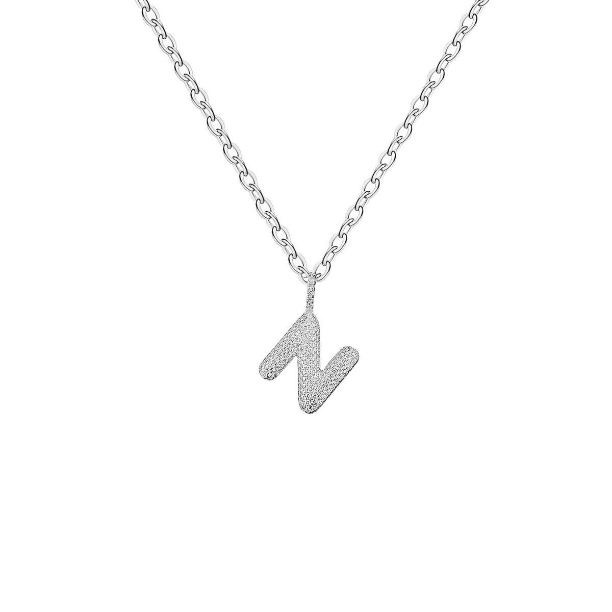 GENERICO - Collar Mujer Inicial Letra N Zircón Blanco Joya Plata 925