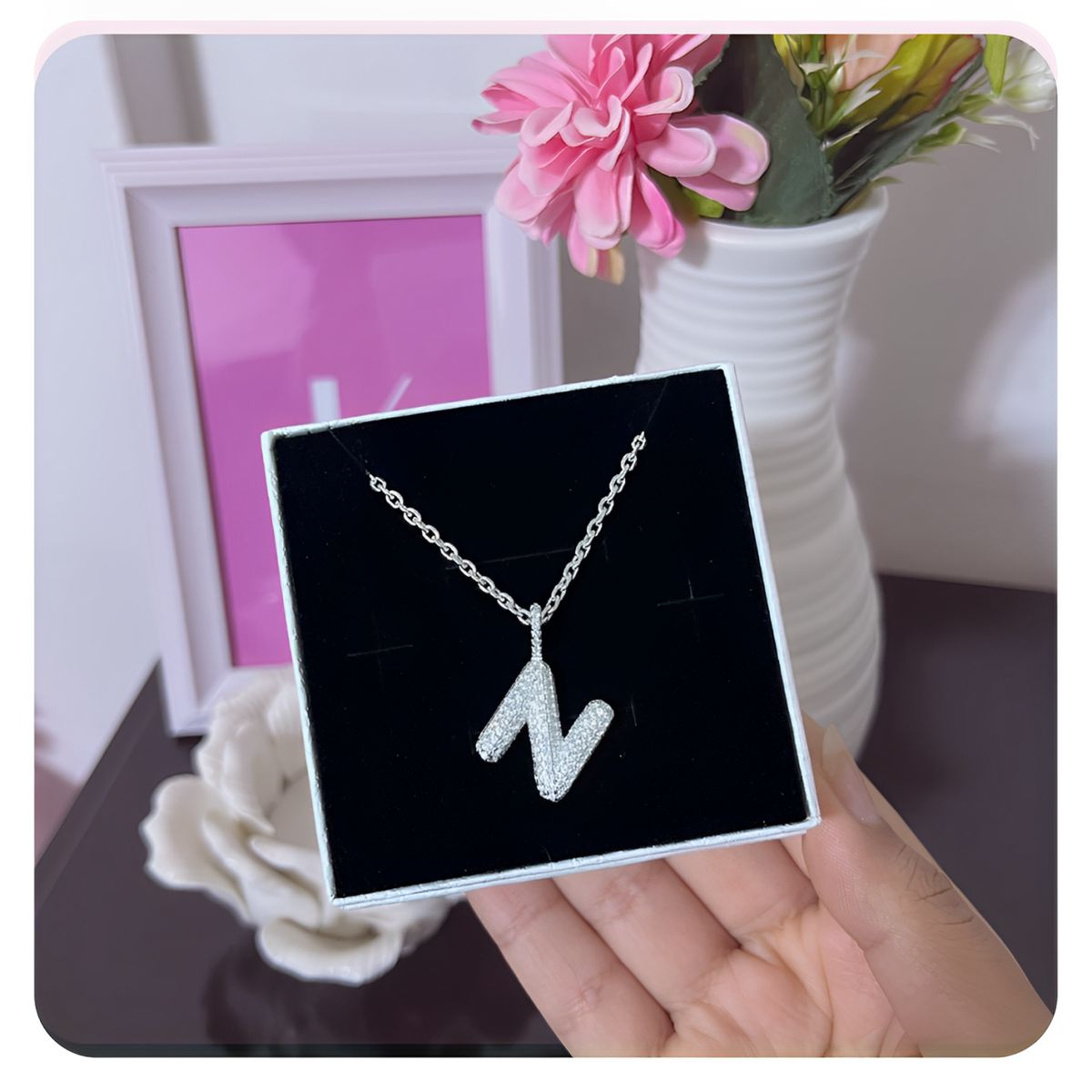 GENERICO - Collar Mujer Inicial Letra N Zircón Blanco Joya Plata 925