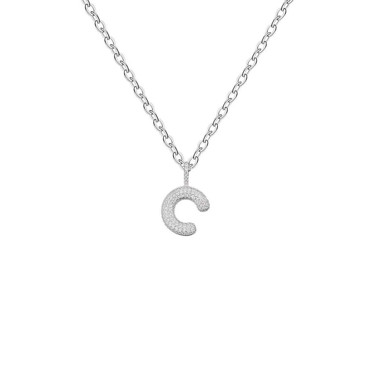 GENERICO - Collar Hombre Inicial Letra C Zircón Blanco Joya Plata 925