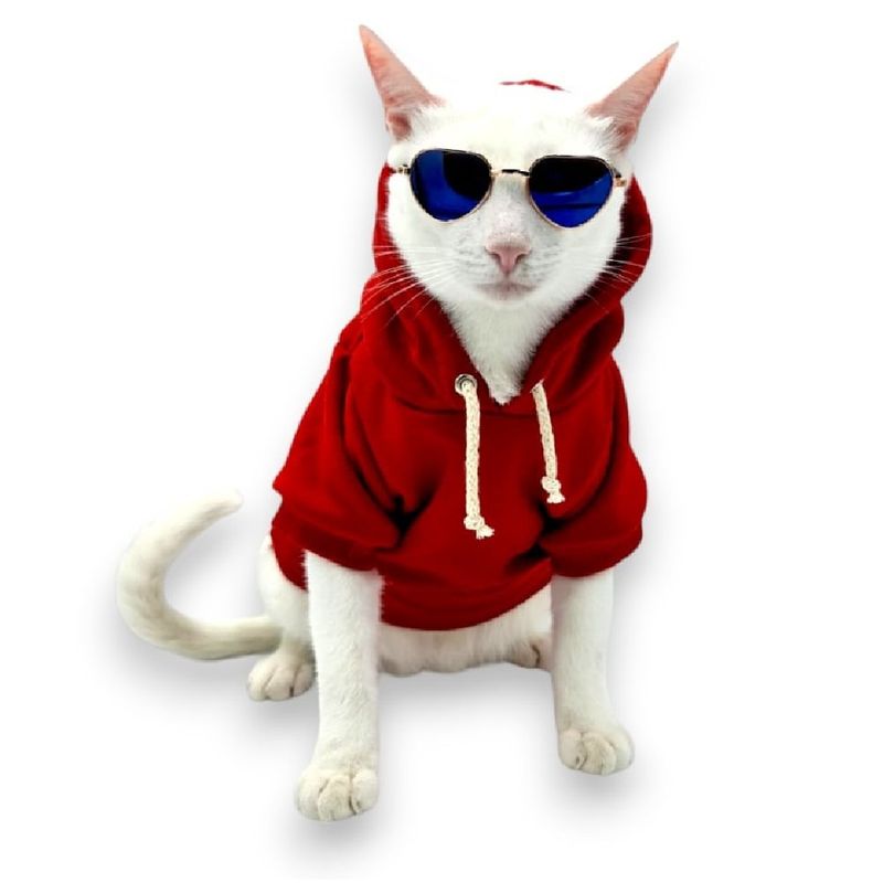 MD - Ropa Capucha de algodón Rojo para Mascotas T-S