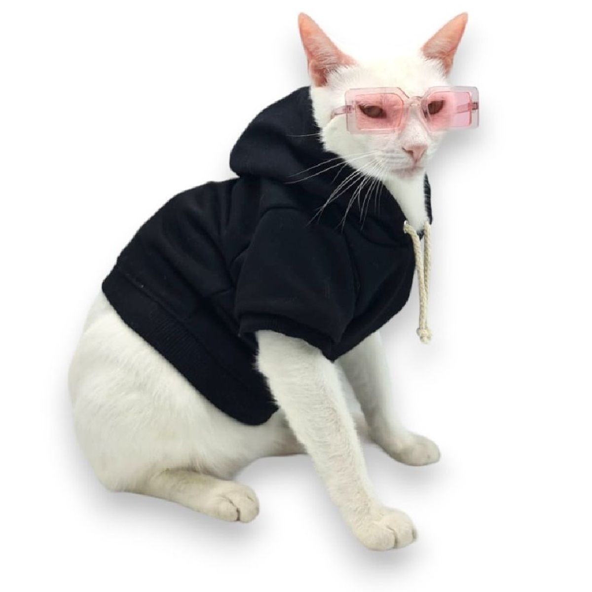 MD - Ropa Capucha polera de algodon para Mascotas - Negro TS -T2