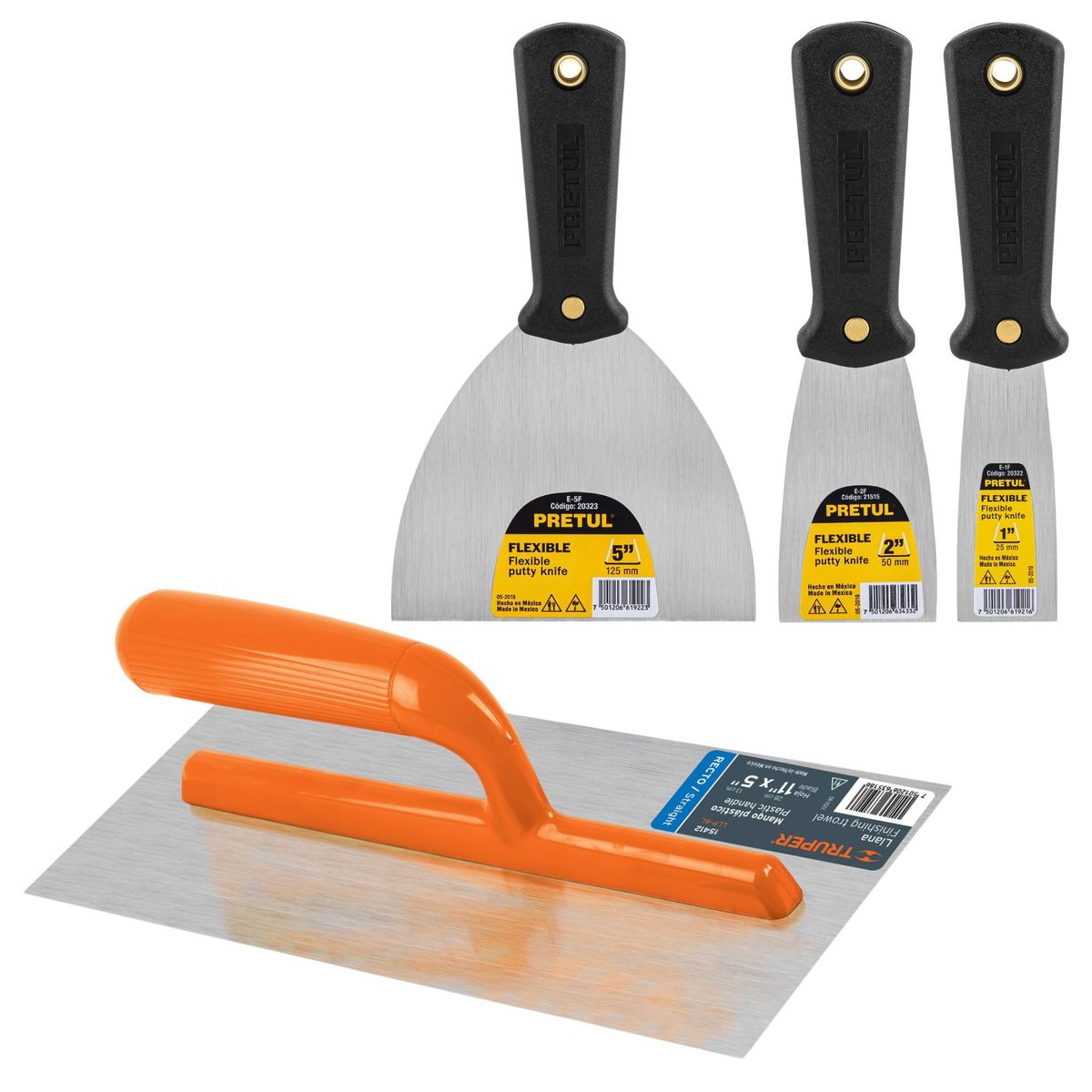 TRUPER - KIT EMPASTADOR PLANCHA DE EMPASTAR Y ESPATULAS FINO ACABADO TRUPER