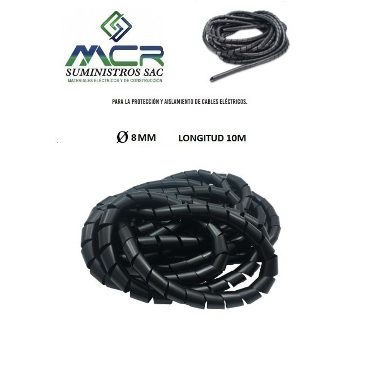 GENERICO - ESPIRAL PROTECTOR DE CABLE 8MM CON 10M DE LARGO NEGRO