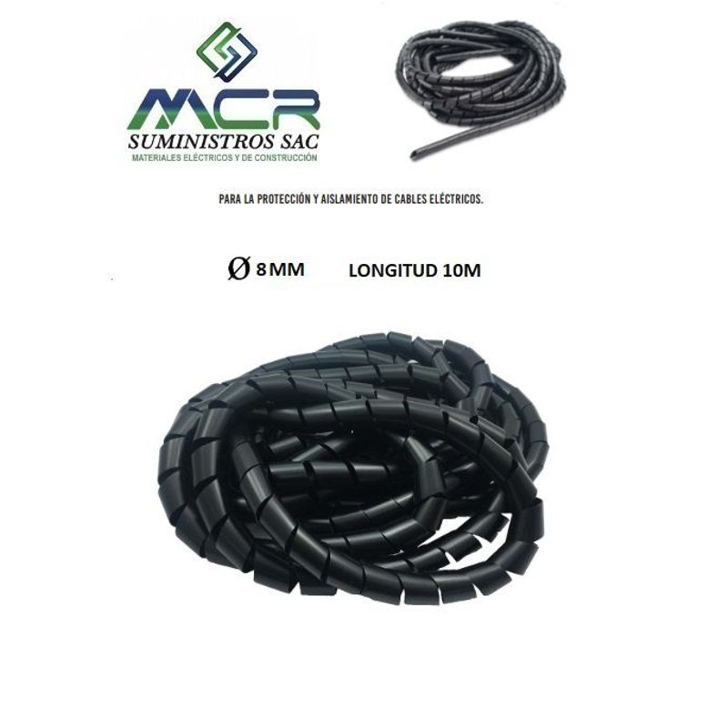 GENERICO - ESPIRAL PROTECTOR DE CABLE 8MM CON 10M DE LARGO 10UNIDADES NEGRO