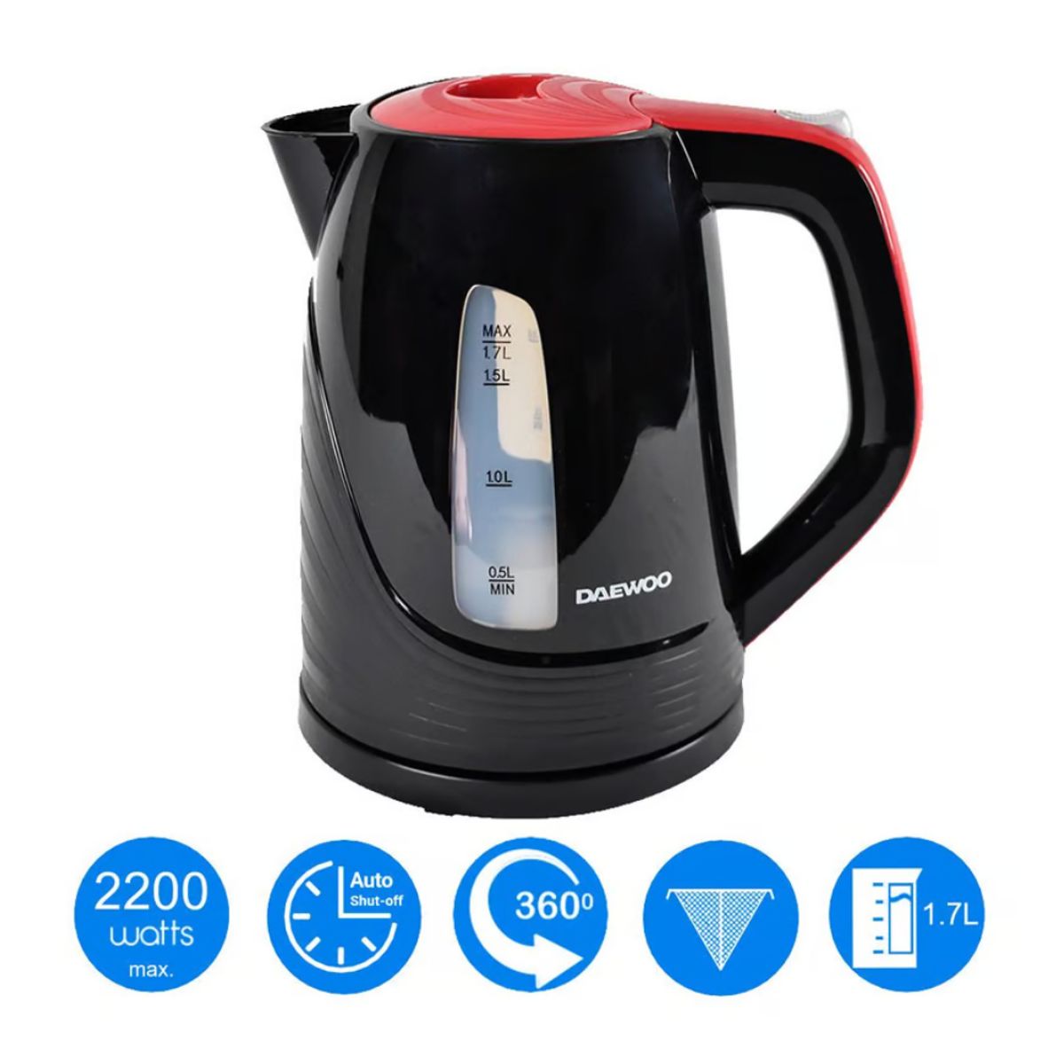 DAEWOO - Hervidor inalámbrico inoxidable Negro Daewoo Dek-1308 17LT