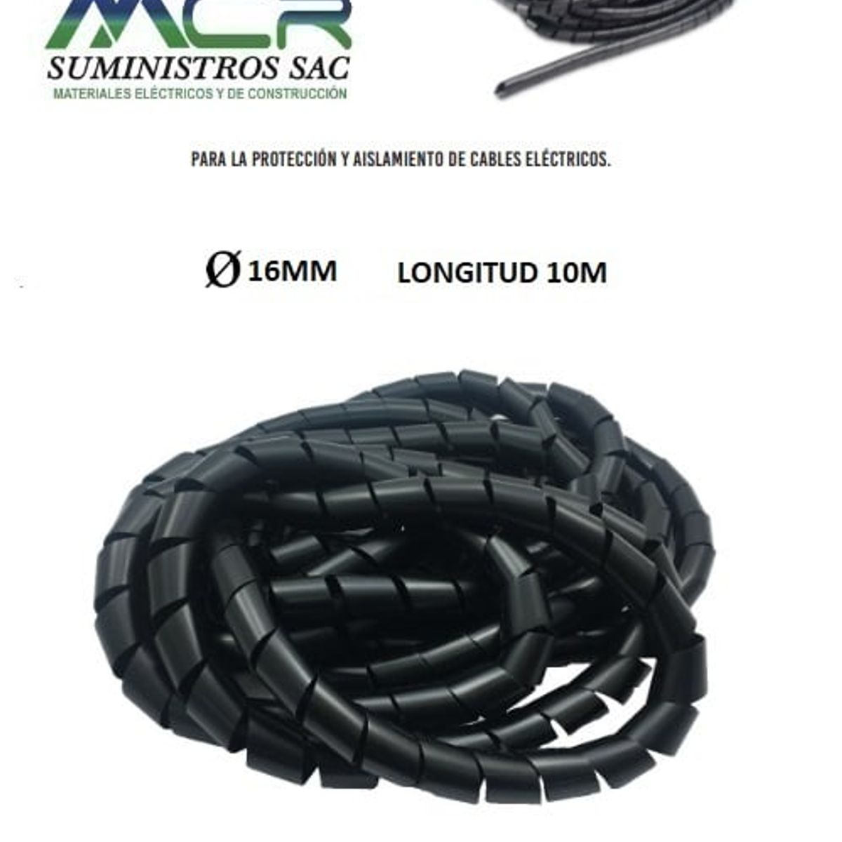 GENERICO - ESPIRAL PROTECTOR DE CABLE 16MM CON 10M DE LARGO NEGRO