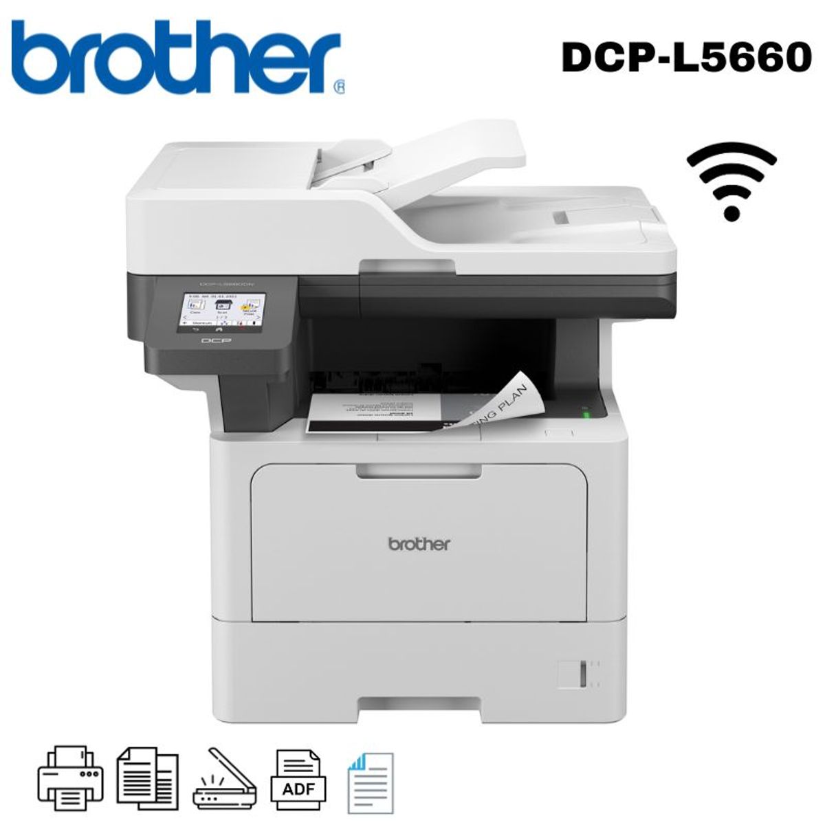 BROTHER - Impresora Multifuncional Laser Brother DCP-L5660DN Wifi Duplex ADF