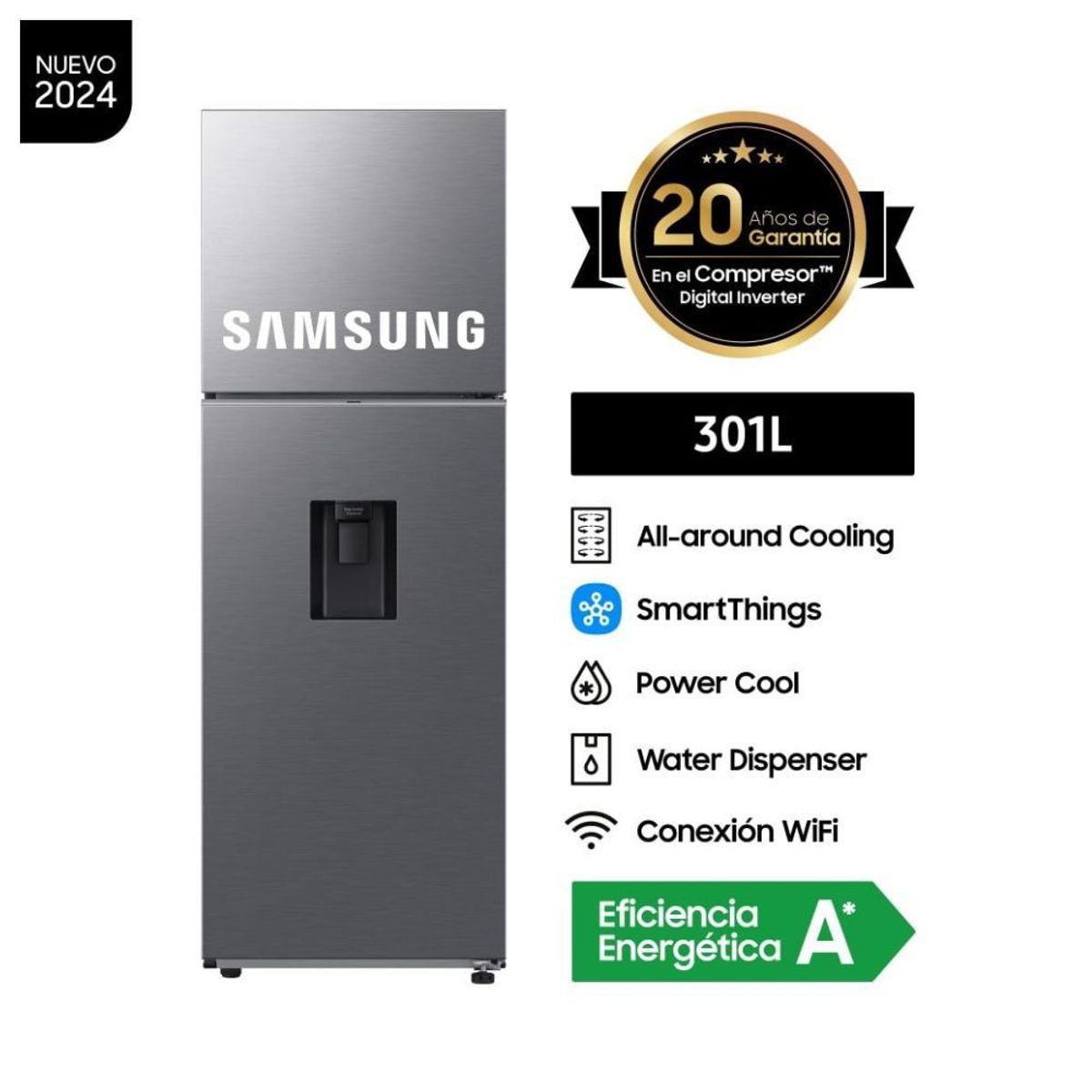 SAMSUNG - Refrigeradora Samsung 301 Litros Top Mount Freezer Silver RT31DG5220S9