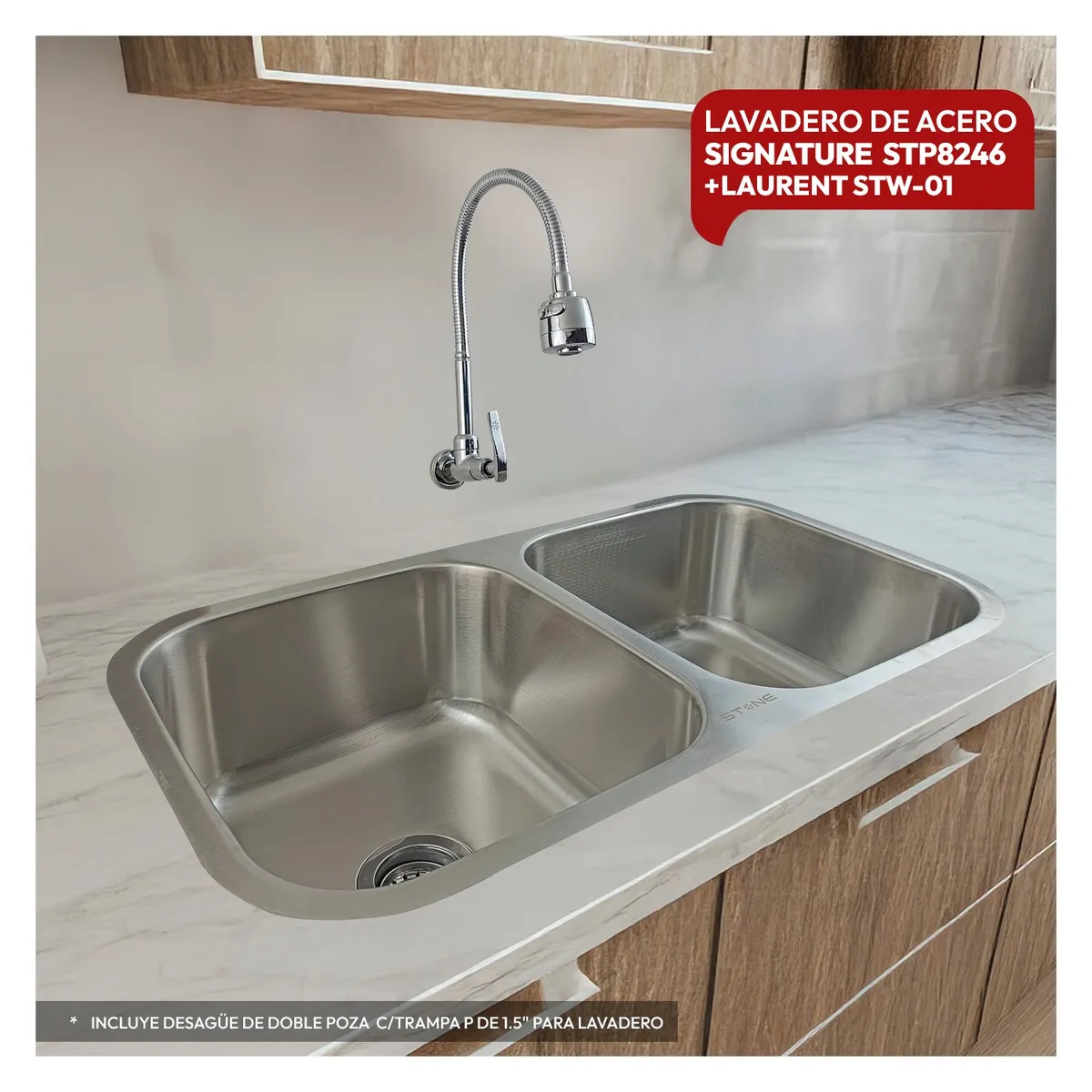 STONE - COMBO DE LAVADERO SIGNATURE STP8246 + LAURENT A LA PARED STW-01 STONE