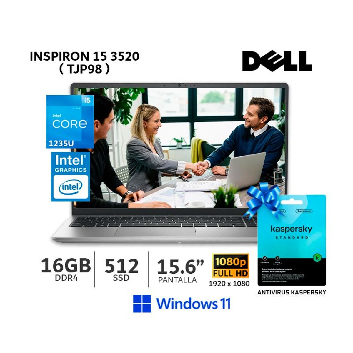DELL - Laptop Dell Inspiron 3000 15-3520 Ci5-1235U 16Gb Ram/ 512Gb SSD/ 15.6” FHD/ W11 H/ TJP98 + Antivirus