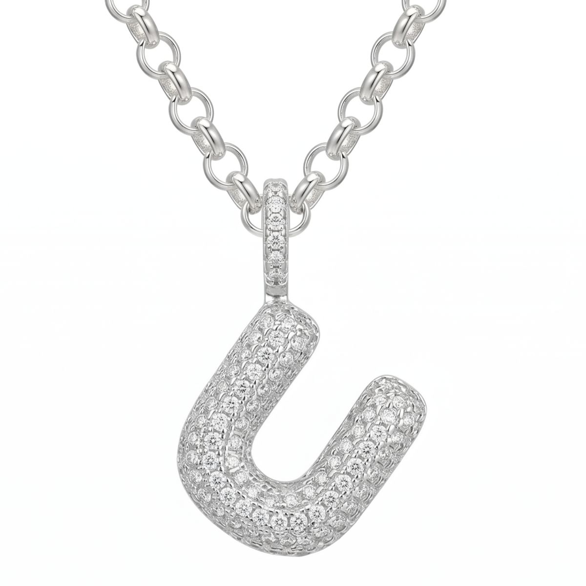 KARMY - Collar Inicial Letra U Zircón Regalo Papá Novio Plata 925