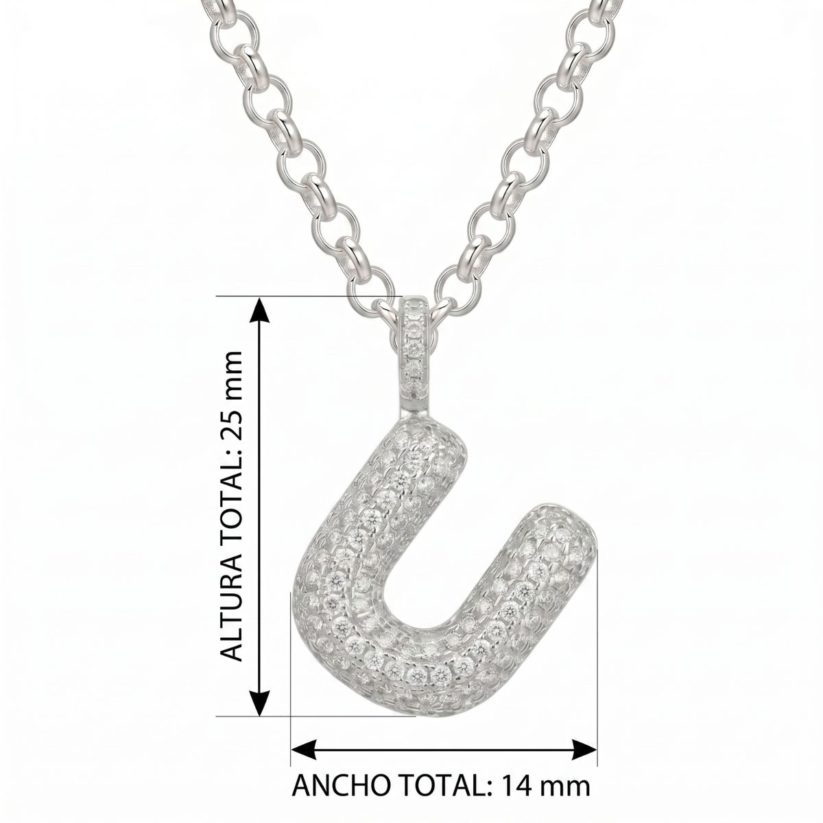 KARMY - Collar Inicial Letra U Zircón Regalo Papá Novio Plata 925
