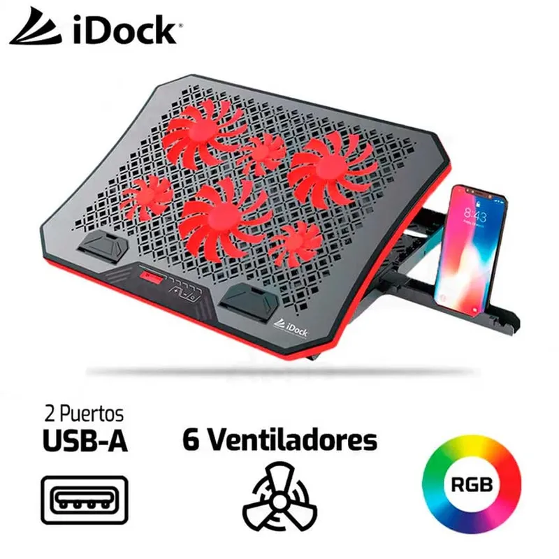 IDOCK - Cooler Para Laptop IDOCK TURBINE N9 6 Ventiladores RGB Negro