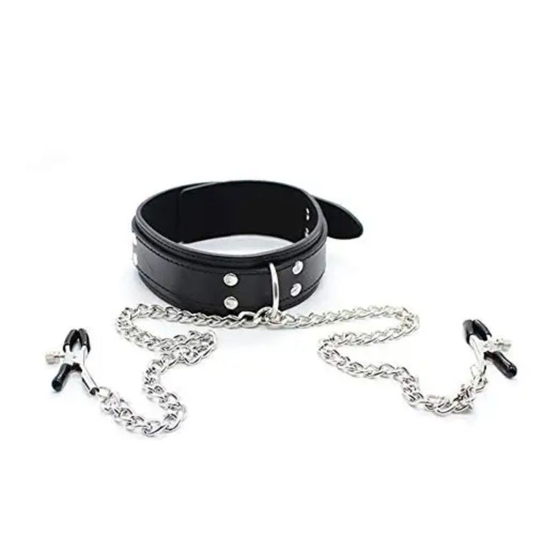GENERICO - COLLAR con pinzas bondage Nipple  adultos negro - BDSM