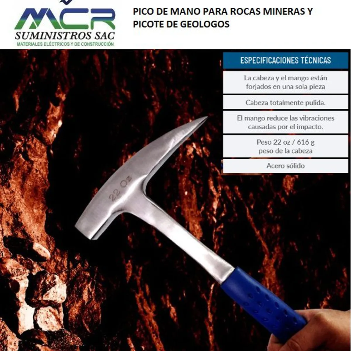 GENERICO - PICO DE MANO PARA ROCAS MINERAS DE 22 ONZAS O 616 GRAMOS