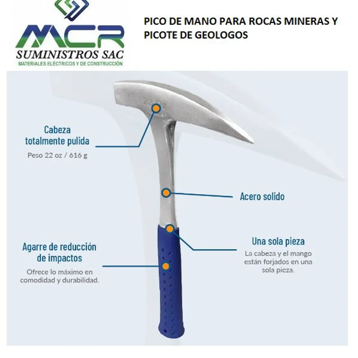 GENERICO - PICO DE MANO PARA ROCAS MINERAS DE 22 ONZAS O 616 GRAMOS