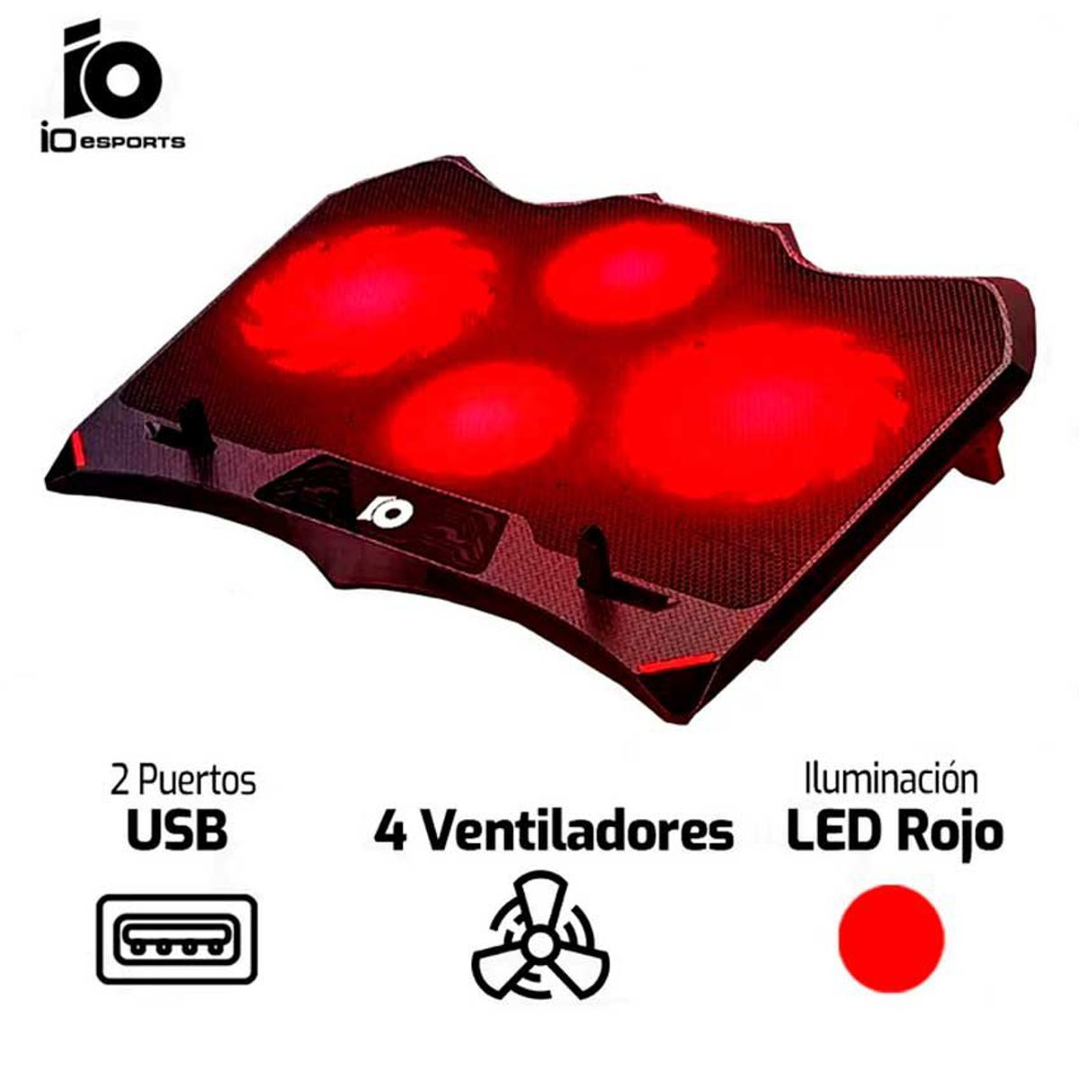 IO ESPORTS - Cooler Para Laptop IO ESPORTS ARCTIC 4 Ventiladores Rojo
