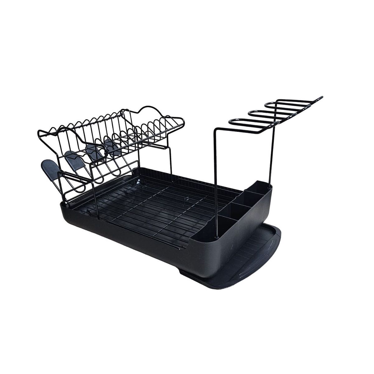 GENERICO - ESCURRIDOR DE PLATOS DE 2 NIVELES CON PORTA VASOS Y COPAS - NEGRO