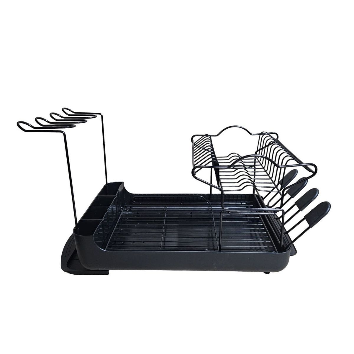 GENERICO - ESCURRIDOR DE PLATOS DE 2 NIVELES CON PORTA VASOS Y COPAS - NEGRO