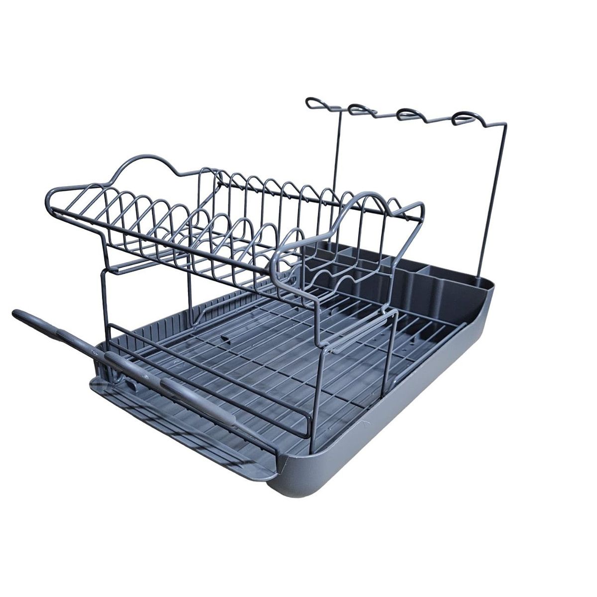 GENERICO - ESCURRIDOR DE PLATOS DE 2 NIVELES CON PORTA VASOS Y COPAS - PLOMO