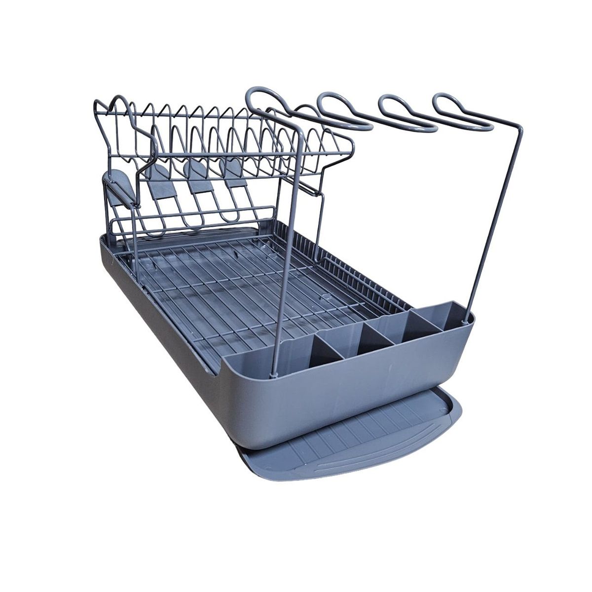 GENERICO - ESCURRIDOR DE PLATOS DE 2 NIVELES CON PORTA VASOS Y COPAS - PLOMO