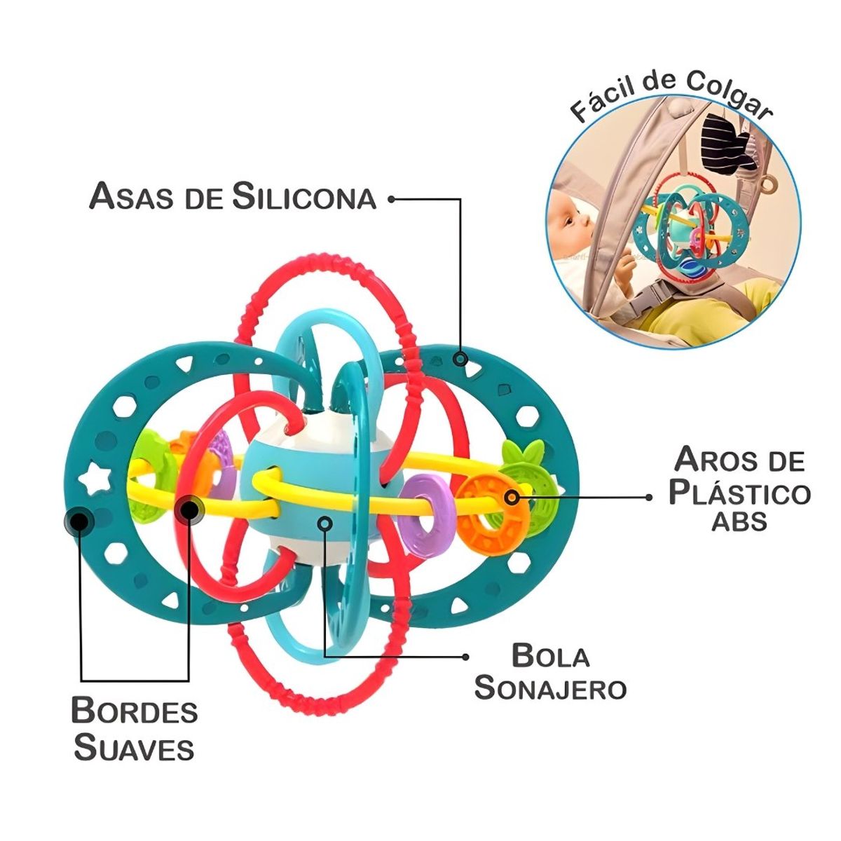 HUANGER - Juguete Mordedor Sonajero para la Dentición de Bebés Azul