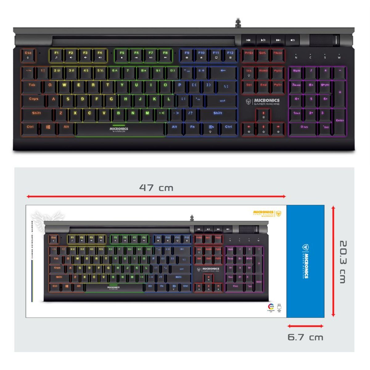 MICRONICS - TECLADO GAMER MECANICO RGB USB WARRIOR MIC GK1000 MICRONICS