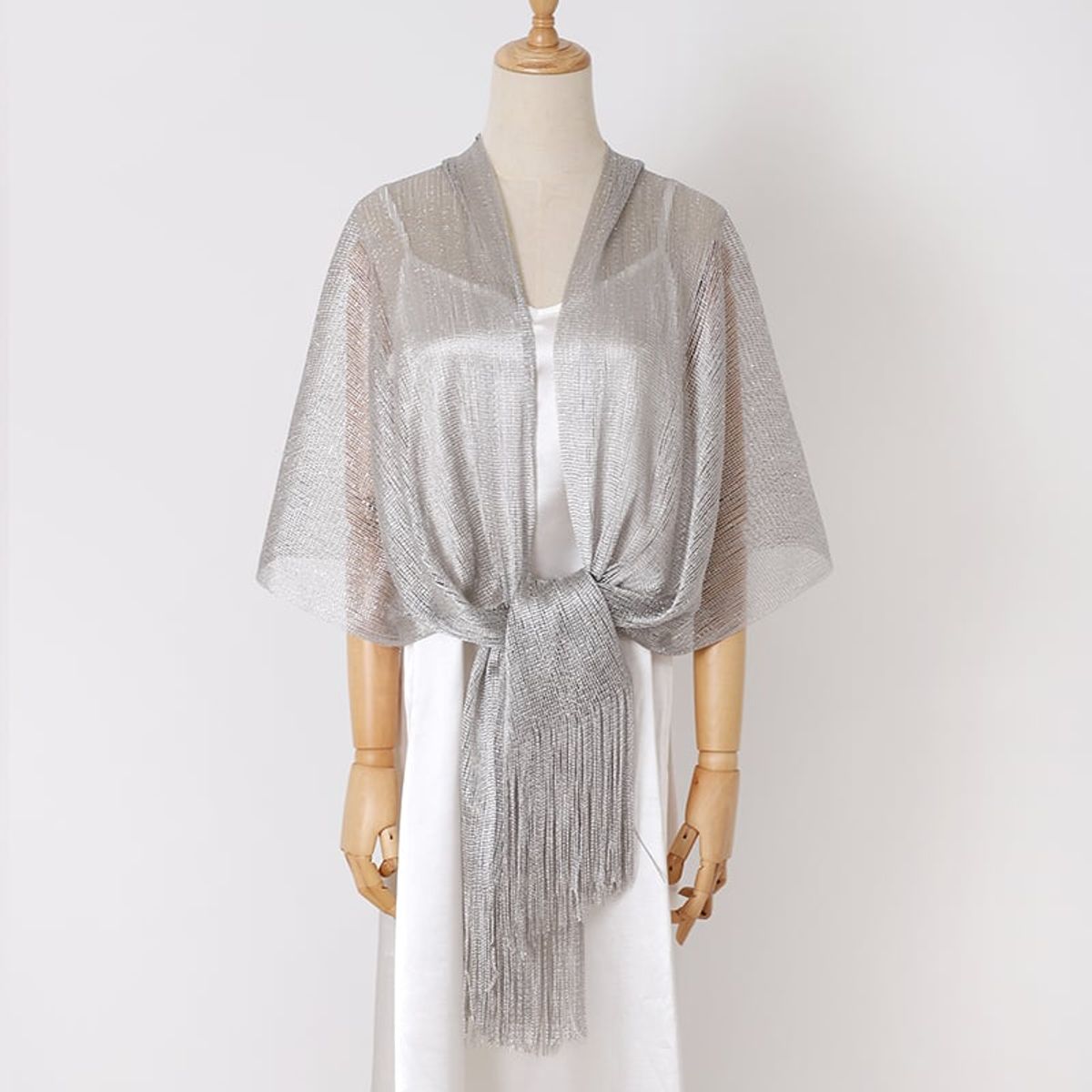KAST PE - Chal Bufanda Alisa Clásica Plateado con Flecos de Hilo para fiesta