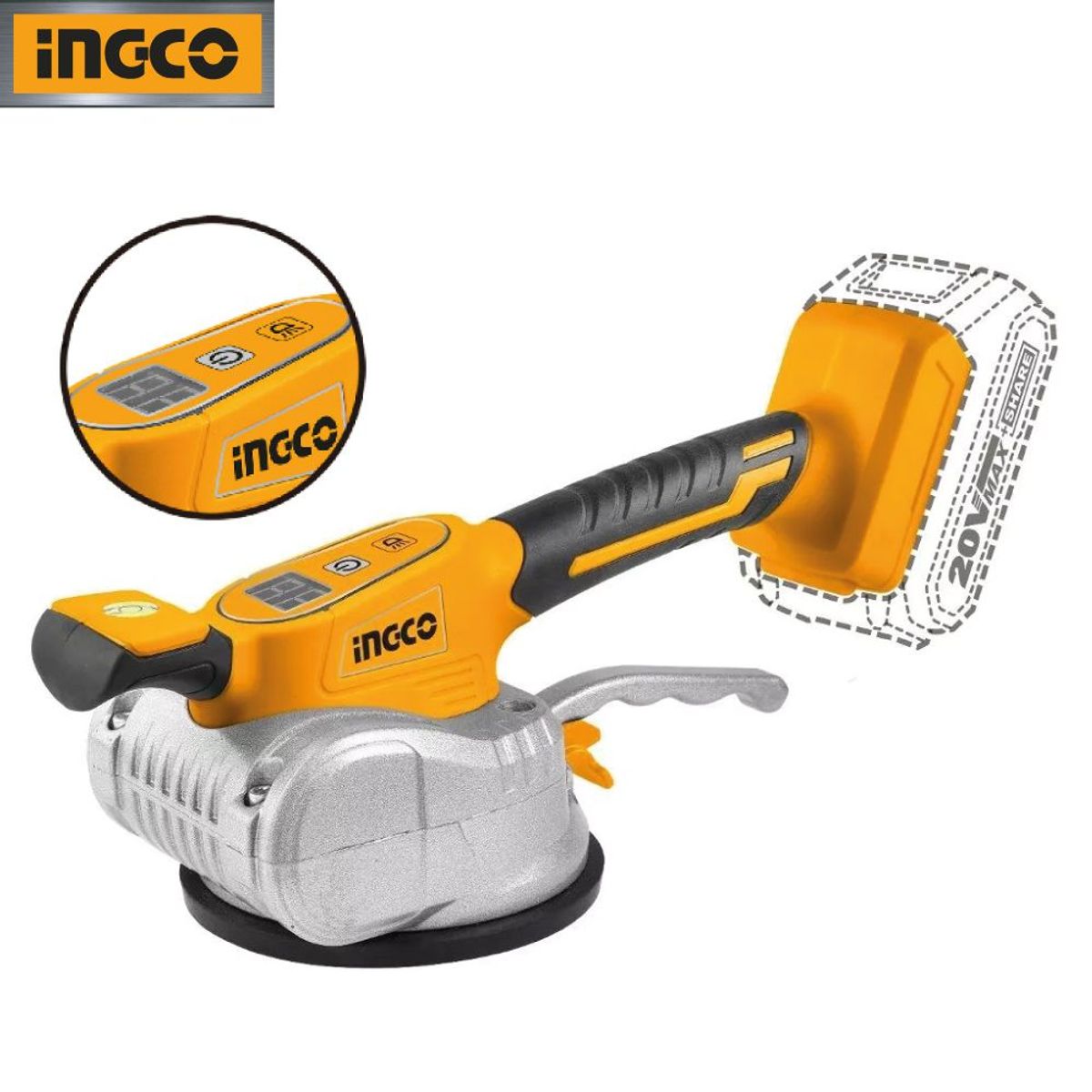 INGCO TOOLS - Ventosa Vibradora para Mayólica INGCO 20V 20AH 50KG CTVLI20101