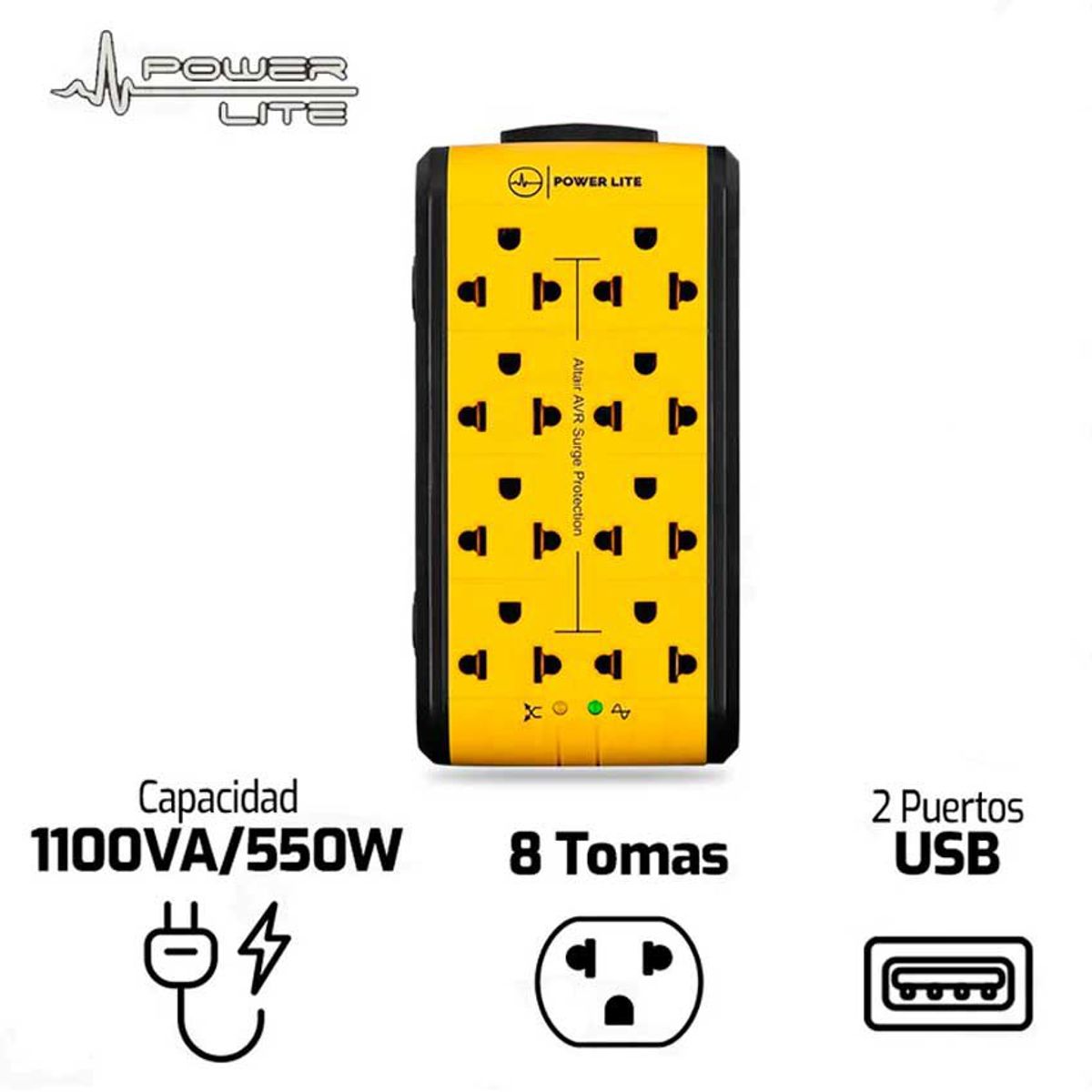 POWER LITE - Estabilizador Power Lite ALTAIR PLI1100 1100VA/550W 8 Tomas - 2 USB
