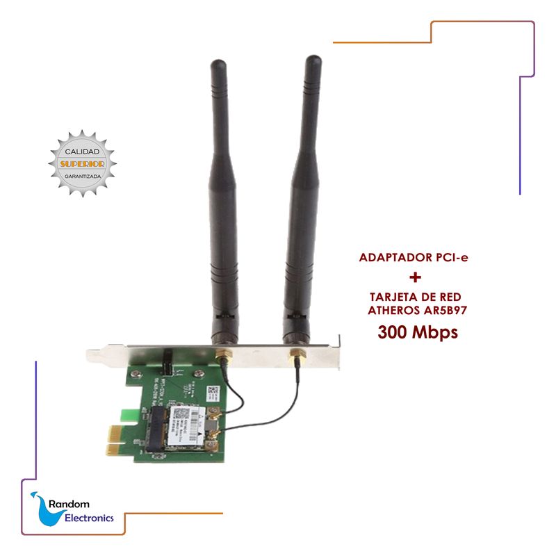 GENERICO - ADAPTADOR PCIE + TARJETA RED AR9287 300MBPS WLAN 2DB PC DE ESCRITORIO