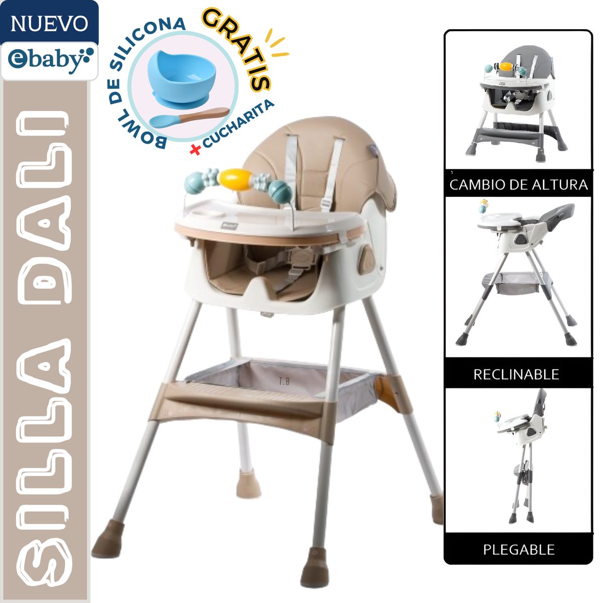 EBABY - SILLA DE COMER DALI BEIGE + BOWL DE SILICONA - EBABY