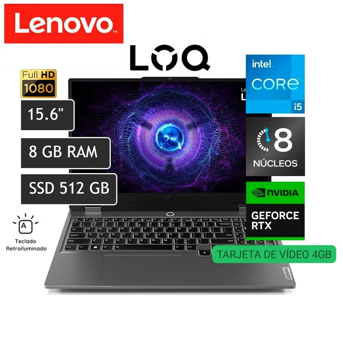 LENOVO - LAPTOP GAMER LENOVO CORE™ i5-12450HX 8GB RAM 512GB SSD 156 FHD RTX™ 2050-4GB W11 83GS004LLM
