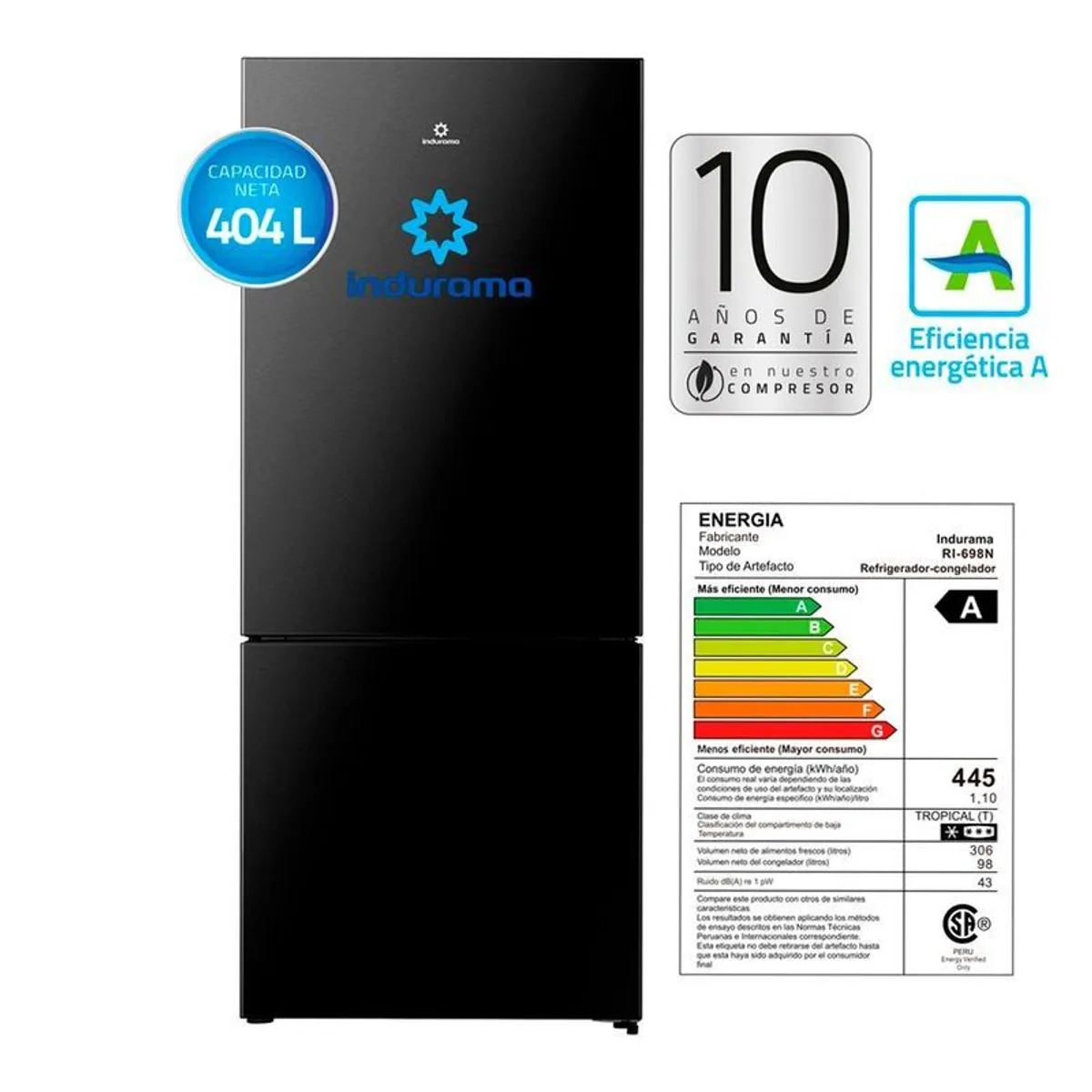 INDURAMA - Refrigeradora Indurama Ri-698N Negra No Frost 404 L