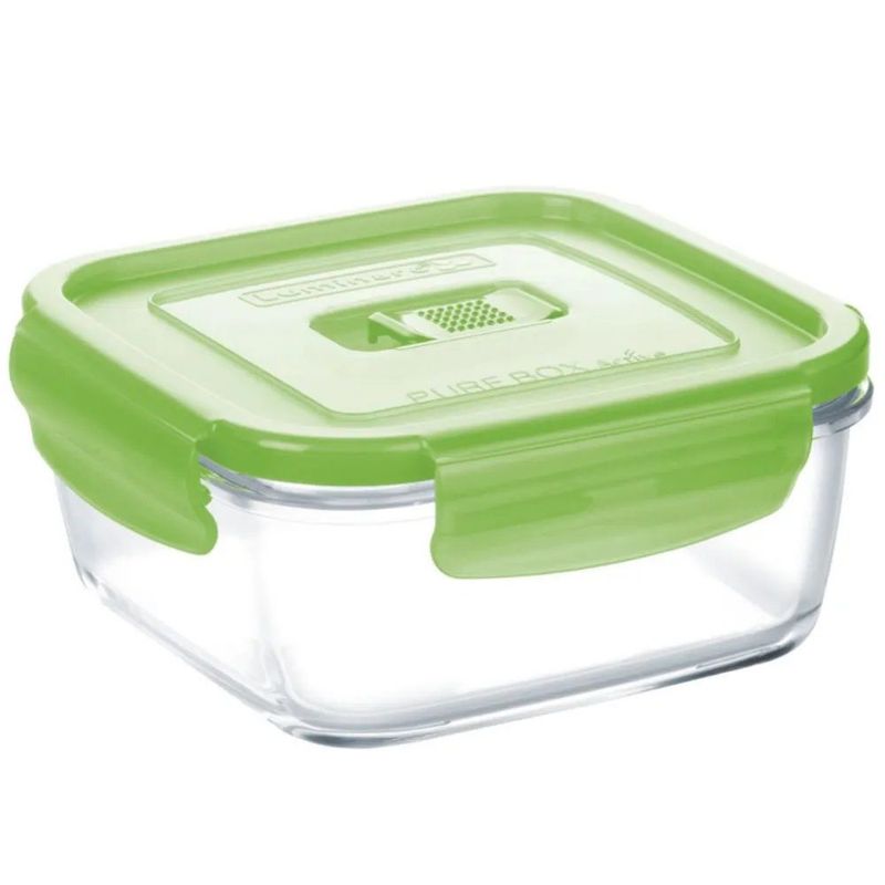 LUMINARC - Taper de vidrio cuadrado 380 ml con Tapa Verde Pure Box Active