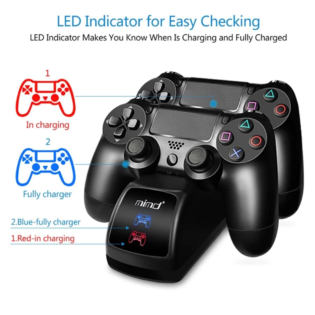 MIMD - Cargador Mando Playstation 4 Base Dual Ps4 Slim Pro