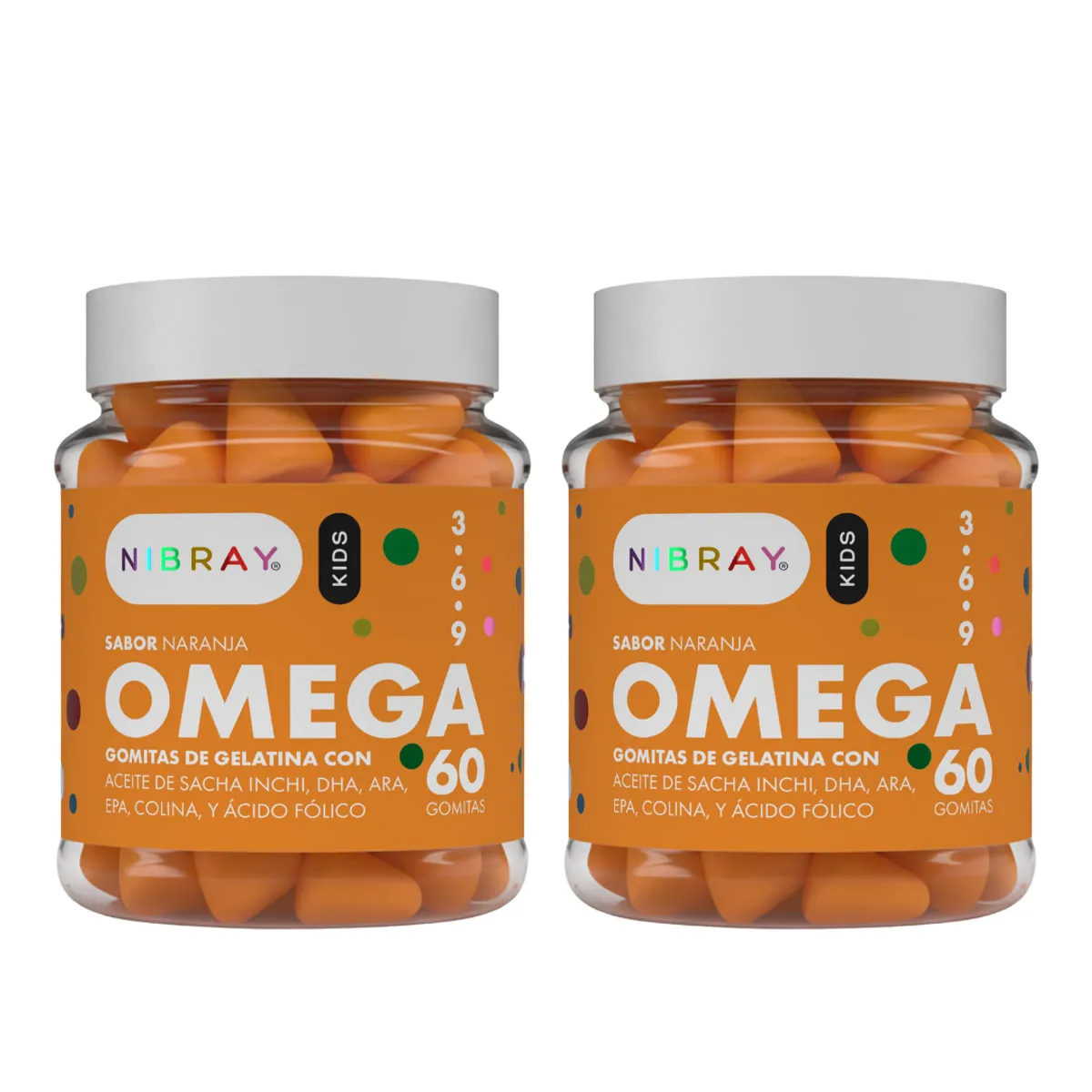 NIBRAY - Omega 3 6 y 9 DHA ARA EPA Colina Pack 2 Frascos Nibray Kids