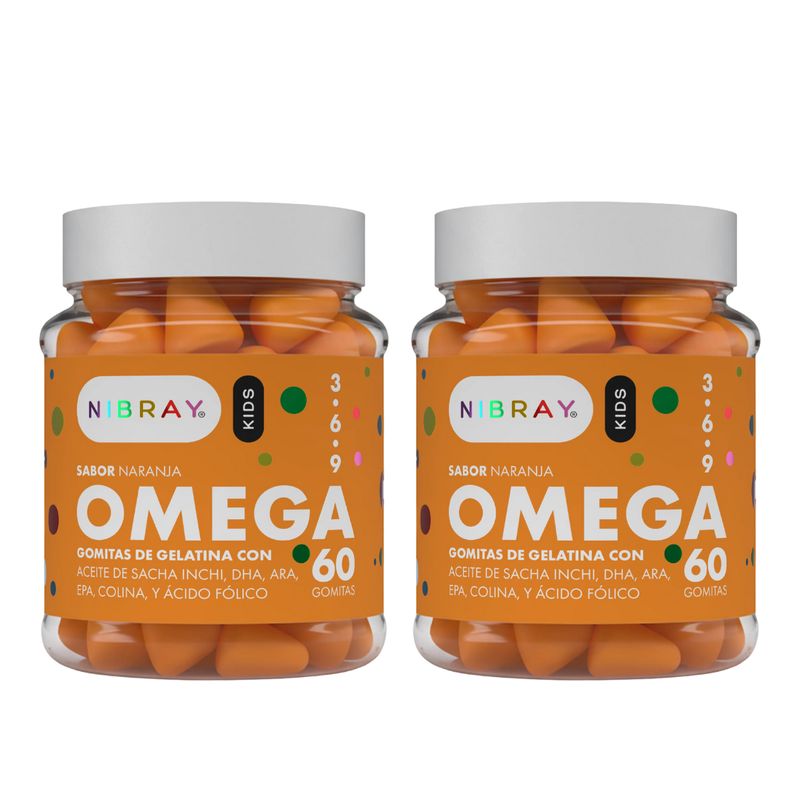 NIBRAY - Omega 3 6 y 9 DHA ARA EPA Colina Pack 2 Frascos Nibray Kids