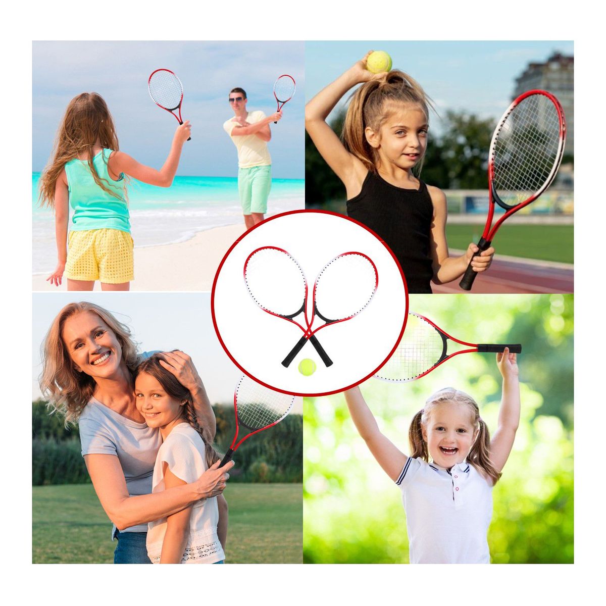 GENERICO - RAQUETAS TENIS PINBO MÁS PELOTA IMPORTADA PARA JUNIOR ROJO